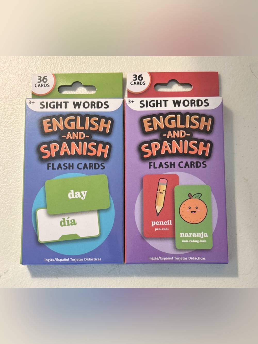 English And Spanish Flash Cards Sight Words 36 Cards Each Pack Set Of 2